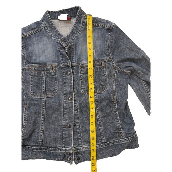 Vintage CAT Denim Jacket Womens Extra Large Blue Snap Front Stretch Workwear Y2K - Picture 7 of 10